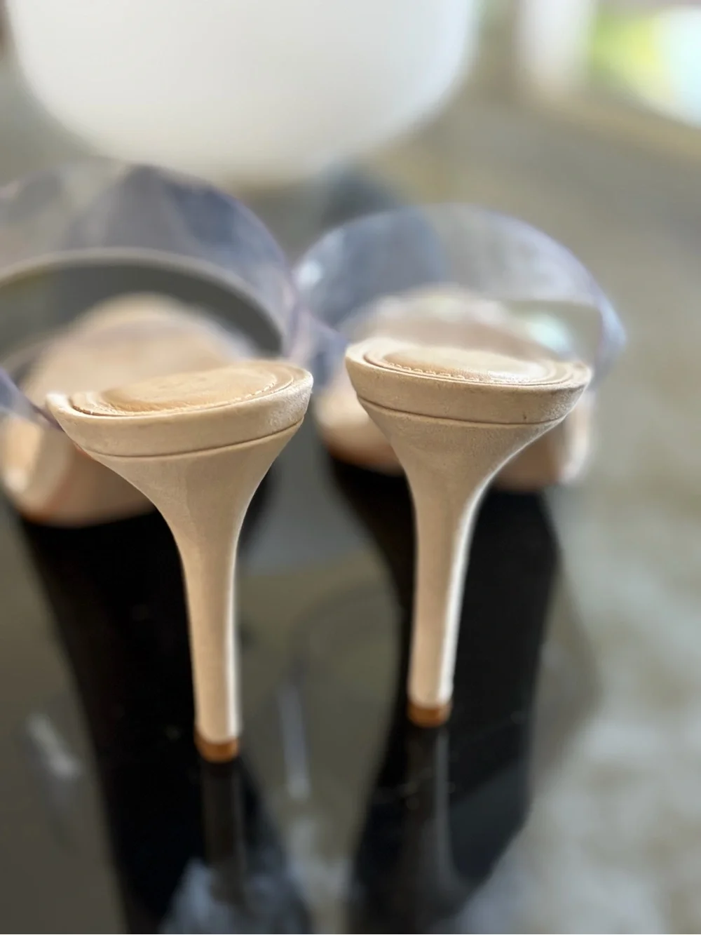 SCHUTZ Clear Strap Tan Stiletto Mules